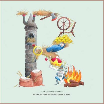 Postal "R" de Rumpelstiltskin - Impreso en cartulina de 300gr - La postal se abre y va acompañada de un sobre kraft - Fabricado en Inglaterra, ilustración de la artista Shelli Graham