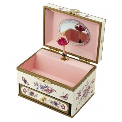 Caja de música beige con flores Romántica caja bailarina joyero