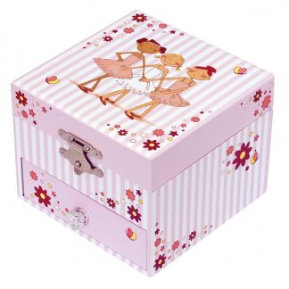 Caja de música cubo rayas rosa bailarina  joyero