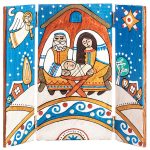 Belén Tríptico de Madera tipo Caja: Artesanía Ucrania sagrada família