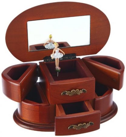 Caja de música Madera Ovalada con 6 cajones caja bailarina joyero