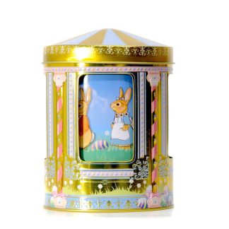 lata silver crane conejo pascua carrosel musical caja de musica