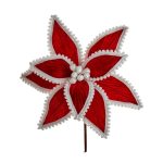 Poinsettia de terciopelo rojo con dijes blancos: 35cm C0343 Red and White Poinsettia Pick flor natal arranjo