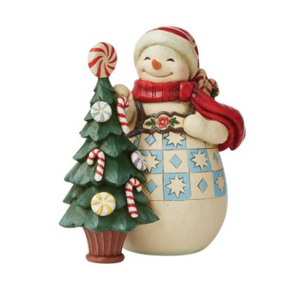 Snowman with Candy Tree Figurine 6009590 jim shore heartwood creek boneco de neve 6009590 – Muñeco de Nieve con bastón de caramelo / Candy Cane – Marca: Heartwood Creek de Jim Shore