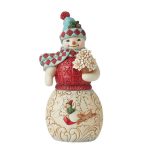 Snowman Figurine 6011688 Winter Wonderland Collection boneco de neve natal heartwood creek 6011688 – Muñeco de Nieve 19cm con Rama de Flores de Pascua blancas (Poinsettias) – Marca: Heartwood Creek de Jim Shore