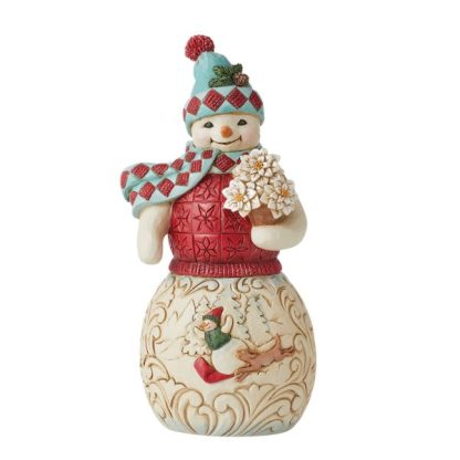 Snowman Figurine 6011688 Winter Wonderland Collection boneco de neve natal heartwood creek 6011688 – Muñeco de Nieve 19cm con Rama de Flores de Pascua blancas (Poinsettias) – Marca: Heartwood Creek de Jim Shore