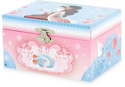 Caja de música Princesa: azul y rosa con conejito joyero