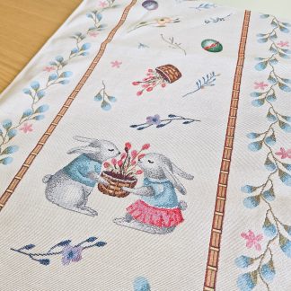 almofada jacquard páscoa coelho algodão mantél cojin cojines pascua conejo mande in spain semana blanca flores primavera decoración hogar decoração casa têxtil