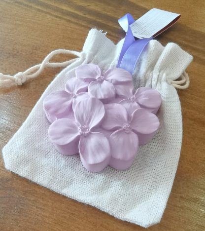 Flor hortensia lilás em saco de Linho aroma Lavanda  agostinha yeso perfumado flor corazón