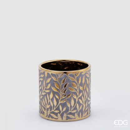 Jarrón de cerámica Hojas Doradas: 15,5X15,5cm LEAF VASE H15.5 D15.5 C3COD. 020387,010 JARRÓN TAZA TARRO FOLHAS EDG ENZO DE GASPERI
