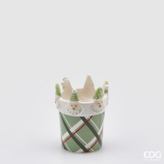 Florero de Cerámica Cuadrados Verdes y Papá Noel Pequeño: 13cmX10.5cm BABBO QUADRI VASE H13 D10,5 C3COD. 020510,700