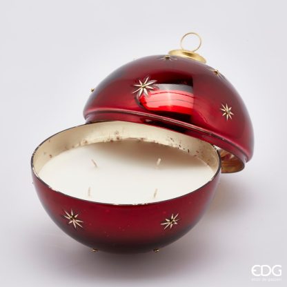 Vela Bola Navidad Estrellas Roja en cristal XL 18cm CANDLE W/GLASS SPHERE STARS D18 C3COD. 614196,400VARIATION OUD