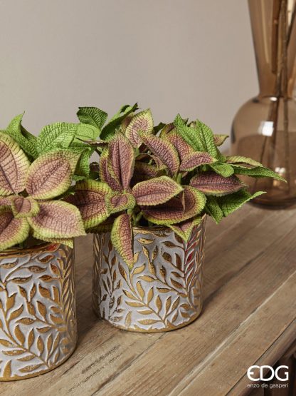Jarrón de cerámica Hojas Doradas: 15,5X15,5cm LEAF VASE H15.5 D15.5 C3COD. 020387,010 JARRÓN TAZA TARRO FOLHAS EDG ENZO DE GASPERI