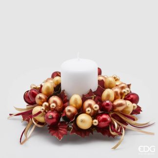 Centro de mesa Corona de bayas navideñas rojo y dorado 20cm HOLLY WREATH W/ BERRIES D20 C2COD. 685196,420VARIATION RED GOLD edg enzo de gasperi centro de mesa navidad vela natal