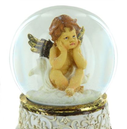Schneekugel 150 mm sitzende Putte II Bola de nieve para belén con purpurina y cordero globo de neve bola de nieve caja de música caixa de música tiovivo carrossel presépio belén natividad anjo ángel