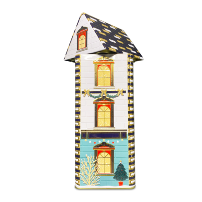 "Townhouse" Red retro nostalgia style Tin jar Silver Crane lata natal casa silver crane