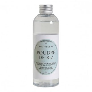 Recambio 200ml de mikado Poudre de Riz: Mathilde M.- AROMA POUDRE DE RIZ / ARROZ EN POLVO: notas atalcadas y florales sobre un fondo amaderado, suave y elegante.- No trae las varillas.- Para rellenar tu botella de mikado.