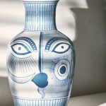 AMPHORA FACE VASE H.38 D.22 C4Cod. 1100014A180Variation WHITE BLUE