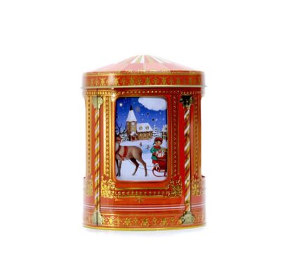 "Angels & Gnomes" spinning Musical Cookie jar red silver crane latas natal navidad latas bolachas presente original