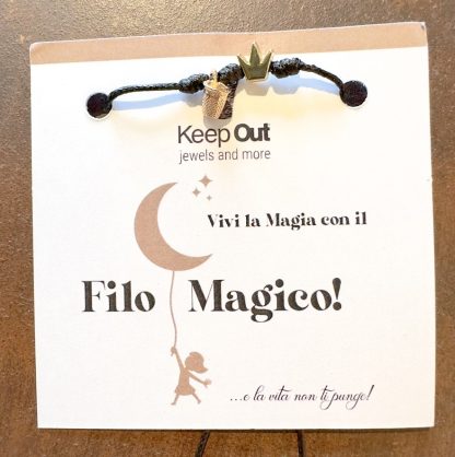 Pulsera Hilo Mágico Dedal con Colgante: Negro com Corona