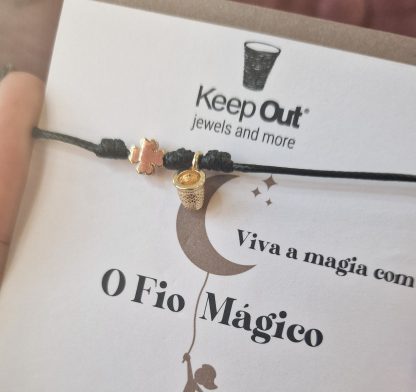 Pulsera Hilo Mágico Dedal con Colgante: Negro com Trébol - Imagen 2