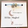 Pulsera Hilo Mágico Dedal con Colgante: Azul Claro con Trébol