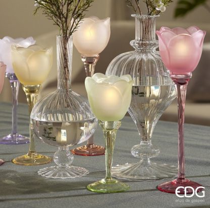 TULIP CANDLE HOLDER SATIN 3 ASS. H.19 D.8.5 C5 Cod. 4400284A555 Variation TWO TONE PINK vela castiçal edg enzo de gasperi