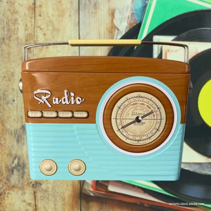 Radio tapared blue/brown lata silver crane