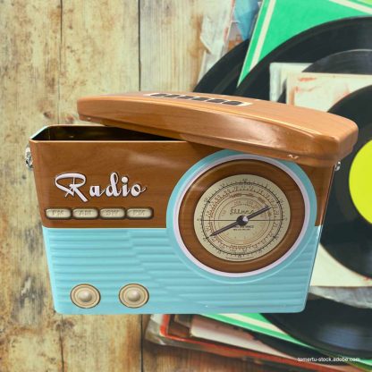 Radio tapared blue/brown lata silver crane