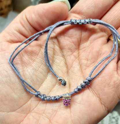 Pulsera Mamori Dedal (plata): Gris con piedras rosas