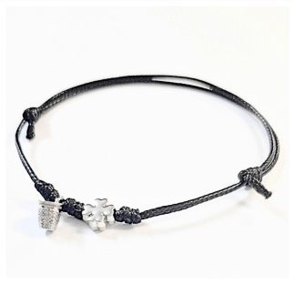 Pulsera ajustable Dedal + Trébol: Negro