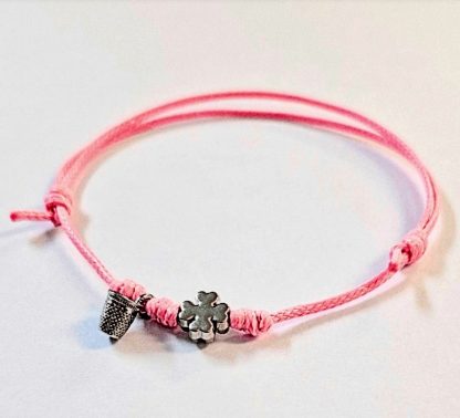 Pulsera ajustable Dedal + Trébol: Rosa